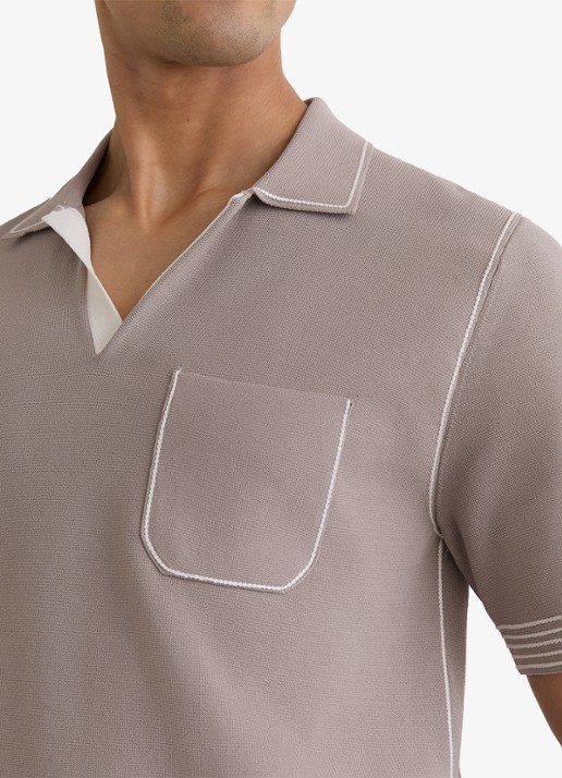 Reiss Newbury regular fit polo met borstzak  - detail 2 taupe