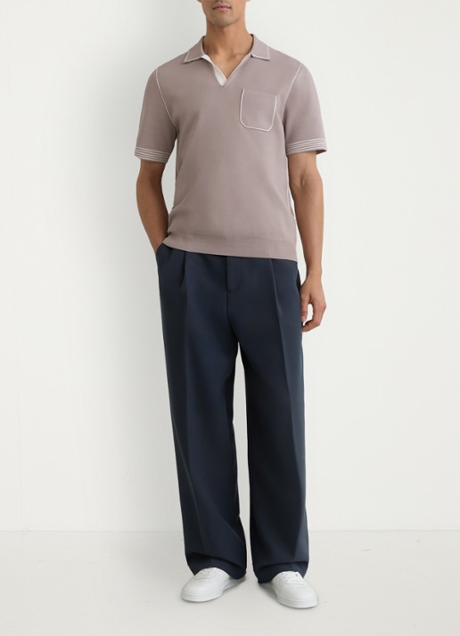 Reiss Newbury regular fit polo met borstzak  - voorkant 6 taupe