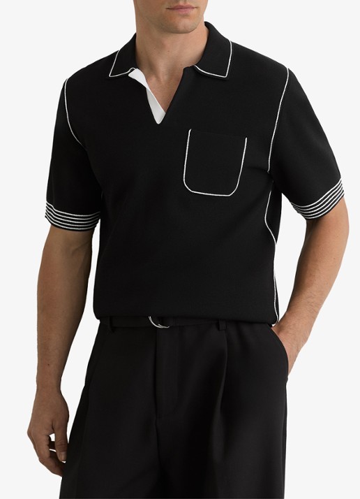 Reiss Newbury regular fit polo met borstzak  - detail black / zwart