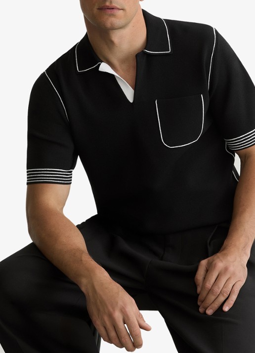 Reiss Newbury regular fit polo met borstzak  - detail 2 black / zwart