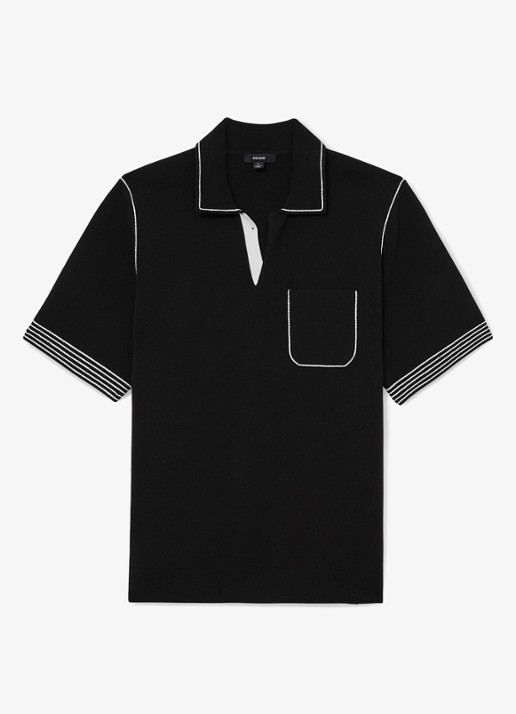 Reiss Newbury regular fit polo met borstzak  - voorkant 5 black / zwart