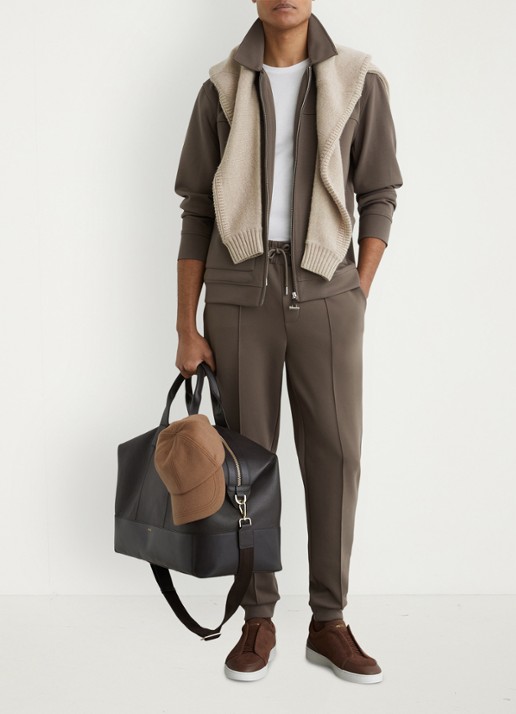 Reiss Newland sweatshirt met rits en opgestikte zakken - voorkant 3 lichtbruin