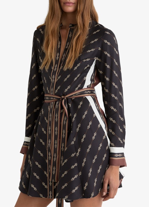 Reiss Nina mini blousejurk met grafische print en strikceintuur