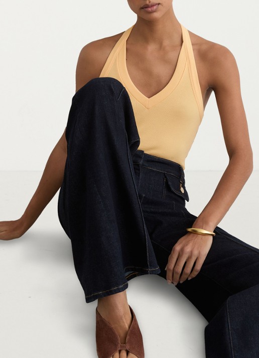 Reiss Nina top met ribstructuur - detail 4 orange