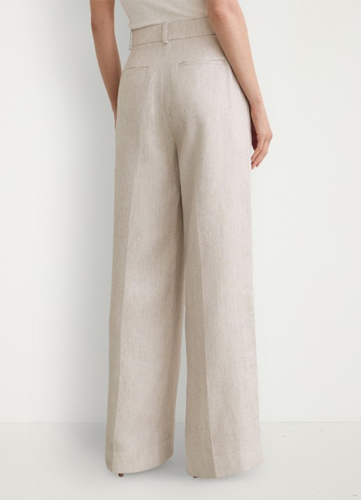 Reiss Nolah high waist wide fit pantalon in linnenblend - achterkant 7 naturel