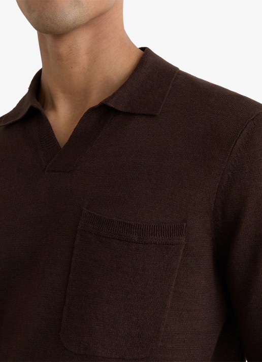 Reiss Oaklands regular fit polo van linnen - detail 2 chocoladebruin
