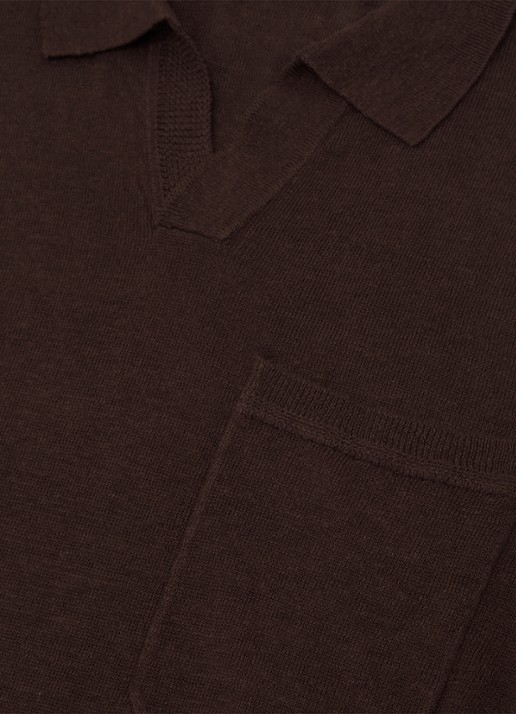 Reiss Oaklands regular fit polo van linnen - detail 3 chocoladebruin