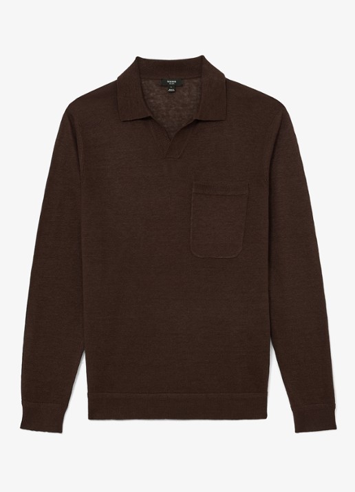 Reiss Oaklands regular fit polo van linnen - voorkant 4 chocoladebruin