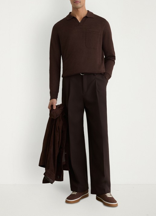 Reiss Oaklands regular fit polo van linnen - voorkant 5 chocoladebruin