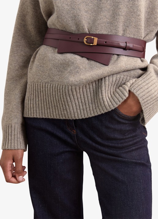 Reiss Odell tailleriem van leer  - voorkant 2 roodbruin