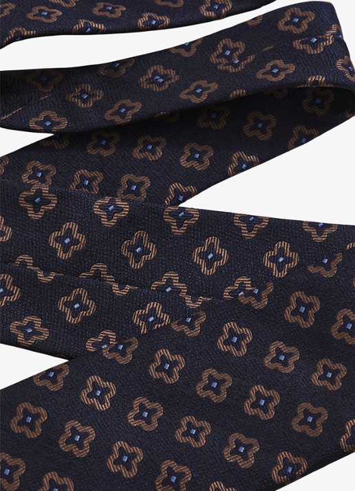 Reiss Omero stropdas in zijdeblend met grafische print  - detail 3 donkerblauw