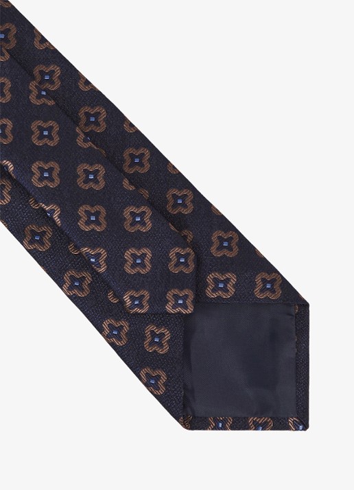 Reiss Omero stropdas in zijdeblend met grafische print  - detail 4 donkerblauw