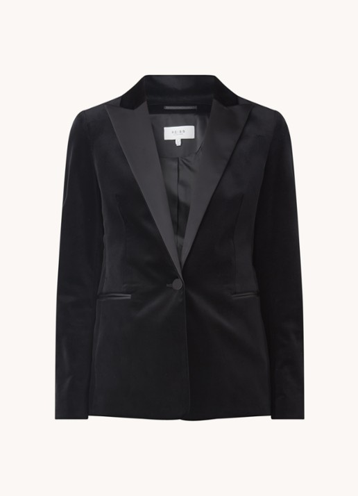 Reiss Opal blazer van fluweel met paspelzakken  - voorkant 3 zwart