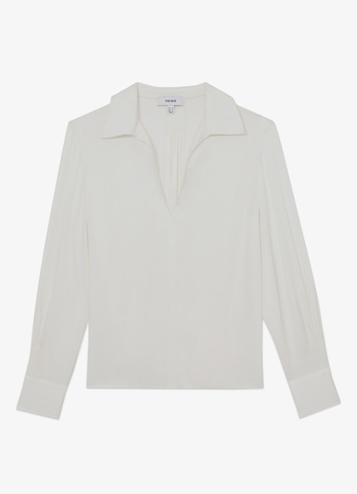 Reiss Orla tuniek in zijdeblend met kraag - voorkant 6 wit