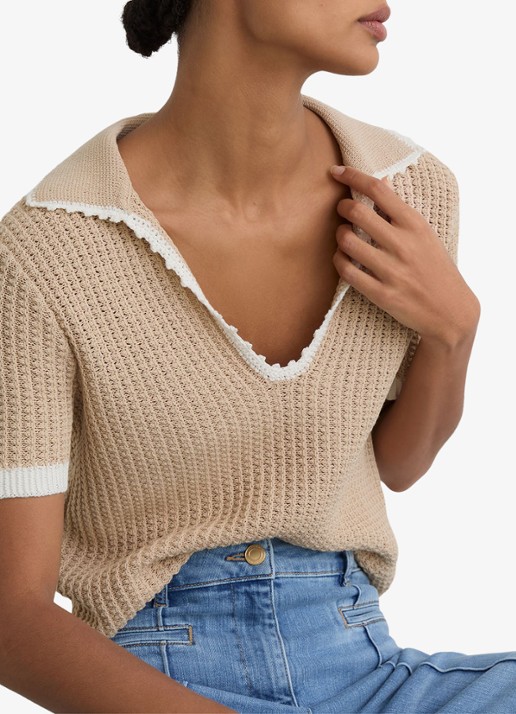 Reiss Ottilie grofgebreide top in linnenblend - detail 2 beige