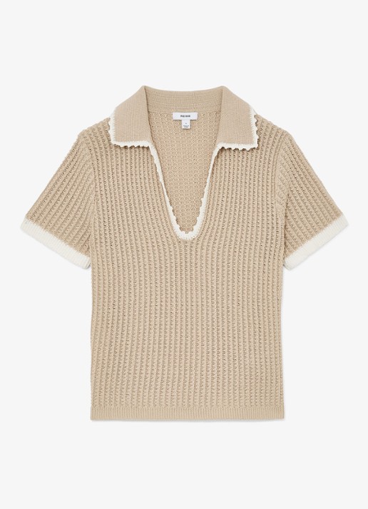 Reiss Ottilie grofgebreide top in linnenblend - voorkant 5 beige