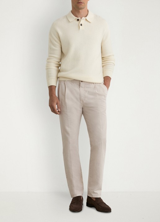 Reiss Pablo tapered fit pantalon in linnenblend - voorkant 5 stone / beige