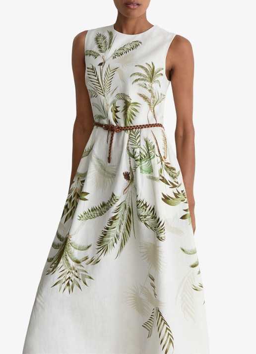 Reiss Palma midi jurk van linnen met print