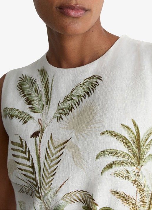 Reiss Palma midi jurk van linnen met print - detail 3 ivoor