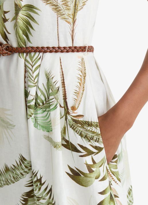 Reiss Palma midi jurk van linnen met print - detail 4 ivoor