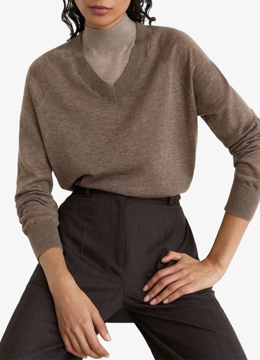 Reiss Paris fijngebreide pullover in merino wolblend - detail 2 zand