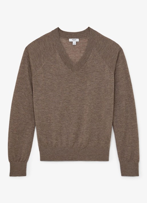 Reiss Paris fijngebreide pullover in merino wolblend - voorkant 6 zand