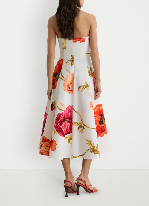 Reiss Penelope midi jurk met steekzakken en bloemenprint - achterkant creme