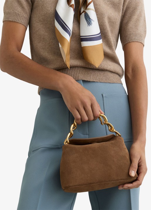 Reiss Peony handtas van suède - voorkant 2 bruin