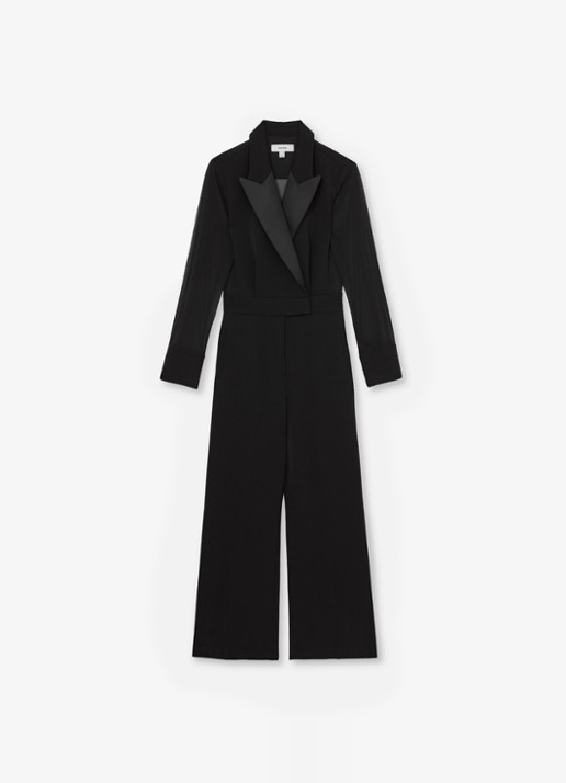 Reiss Perla jumpsuit met kraag  - voorkant zwart