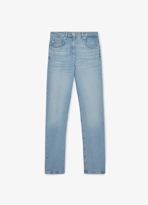 Reiss Petit Aubrey high waist straight leg jeans met medium wassing - voorkant lichtblauw