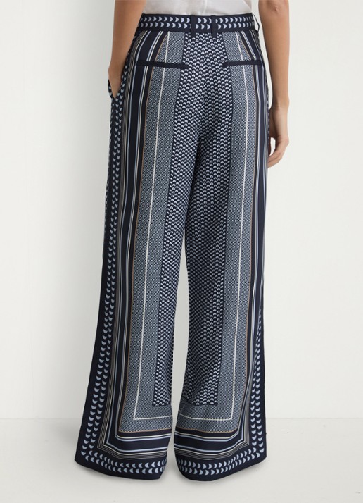 Reiss Petite Anna high waist wide fit pantalon met print - achterkant donkerblauw