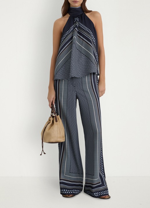 Reiss Petite Anna high waist wide fit pantalon met print - detail 6 donkerblauw