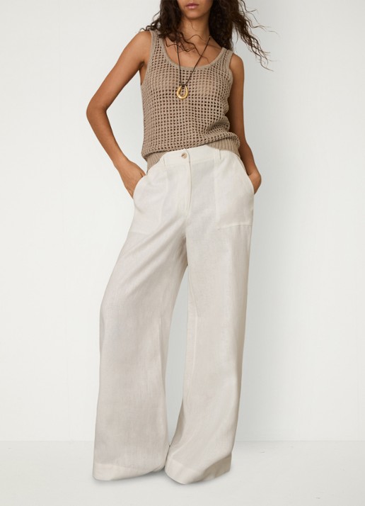 Reiss Petite Ashby high waist loose fit pantalon met steekzakken - voorkant 2 wit