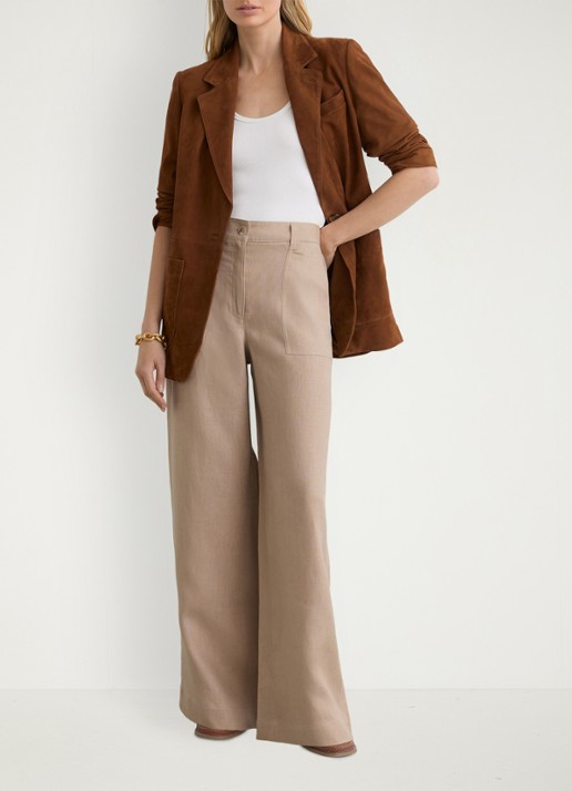 Reiss Petite Ashby high waist loose fit pantalon met steekzakken - detail 4 naturel