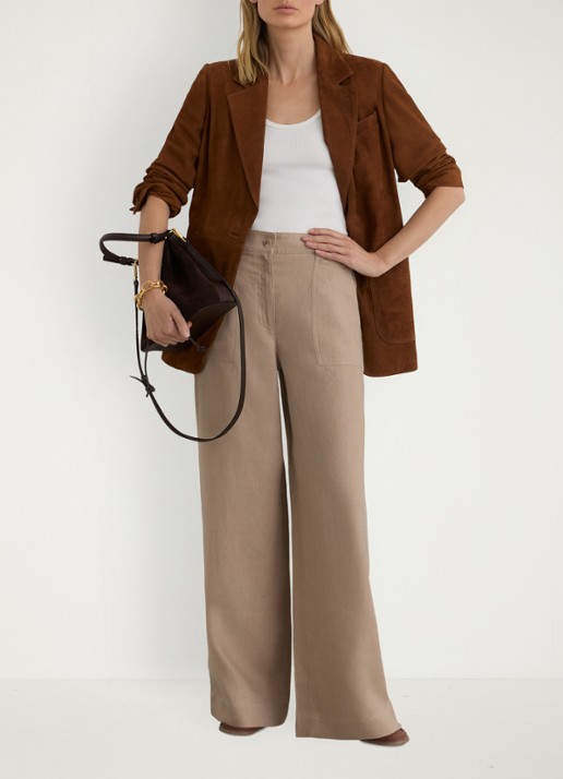Reiss Petite Ashby high waist loose fit pantalon met steekzakken - voorkant 7 naturel