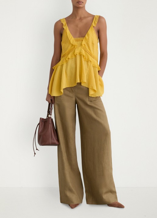 Reiss Petite Ashby high waist loose fit pantalon met steekzakken - voorkant 2 khaki