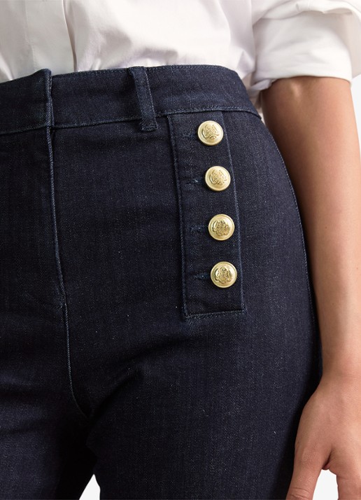 Reiss Petite Athena high wasit flared jeans met sierknopen - detail 5 indigo