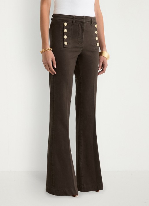 Reiss Petite Athena mid waist flared jeans met sierknopen