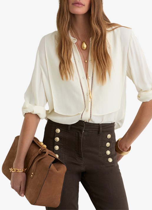 Reiss Petite Athena mid waist flared jeans met sierknopen  - detail 5 bruin