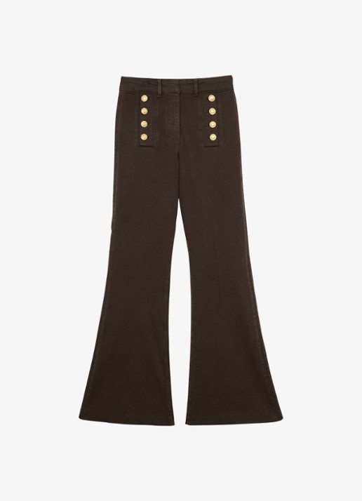 Reiss Petite Athena mid waist flared jeans met sierknopen  - voorkant 2 bruin