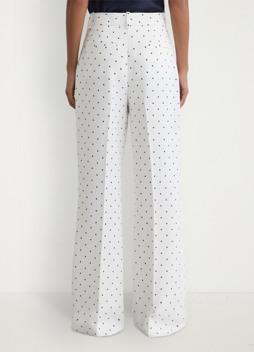 Reiss Petite Beatrix high waist wide fit pantalon met stippenprint - achterkant 3 donkerblauw