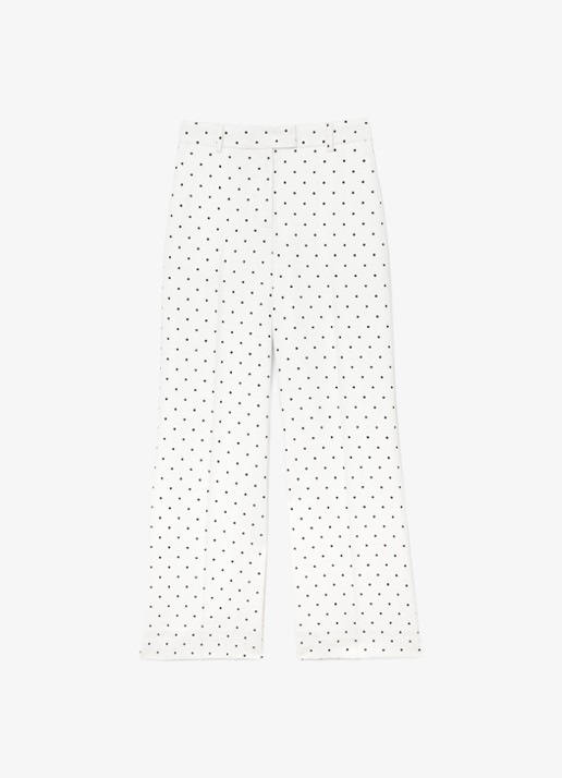 Reiss Petite Beatrix high waist wide fit pantalon met stippenprint - voorkant donkerblauw