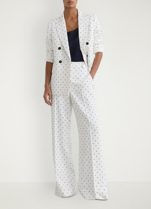 Reiss Petite Beatrix high waist wide fit pantalon met stippenprint - voorkant 2 donkerblauw