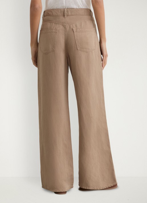 Reiss Petite Carmen high waist wide fit pantalon in linnenblend - achterkant 3 beige