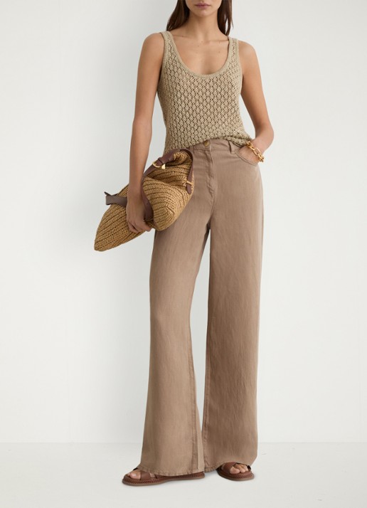 Reiss Petite Carmen high waist wide fit pantalon in linnenblend - detail 6 beige