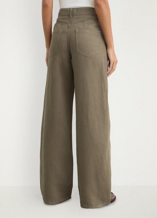 Reiss Petite Carmen high waist wide fit pantalon in linnenblend - achterkant 6 khaki