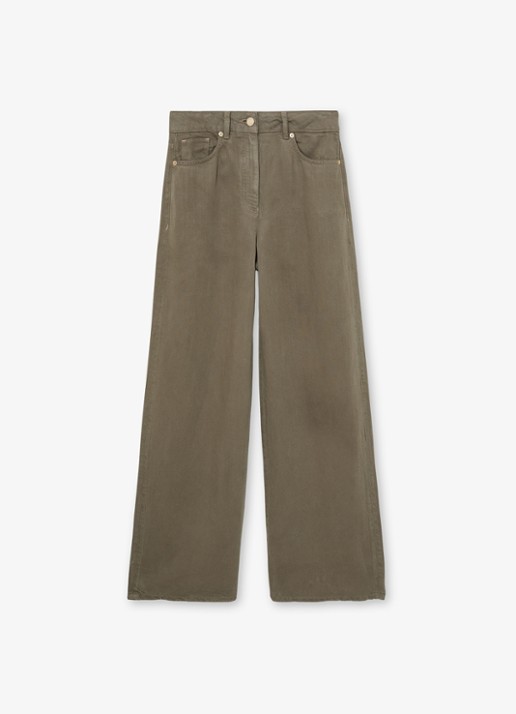 Reiss Petite Carmen high waist wide fit pantalon in linnenblend - voorkant khaki