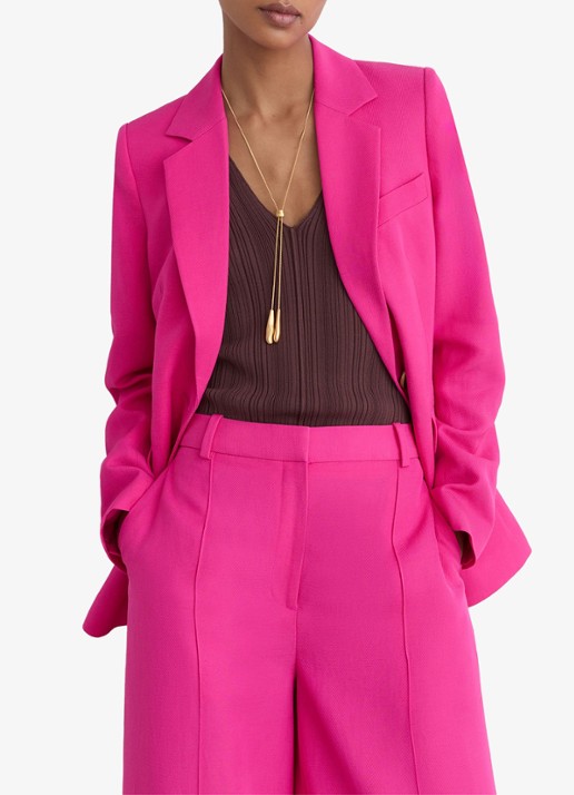 Reiss Petite Charli high waist wide fit pantalon in linnenblend - detail 5 oudroze