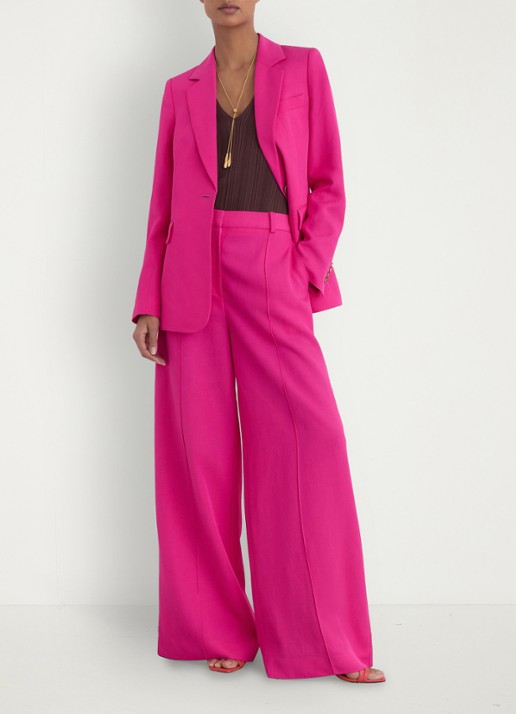 Reiss Petite Charli high waist wide fit pantalon in linnenblend - voorkant 2 oudroze
