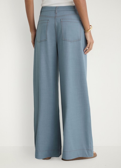 Reiss Petite Charlotte high waist wide fit pantalon met steekzakken - achterkant blauwgrijs